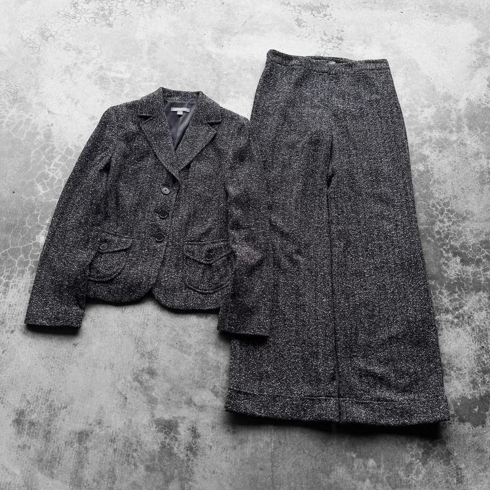 Vintage Ann Taylor Wool Rayon Full Suit 2 piece jacket and Pants Speckled Black
